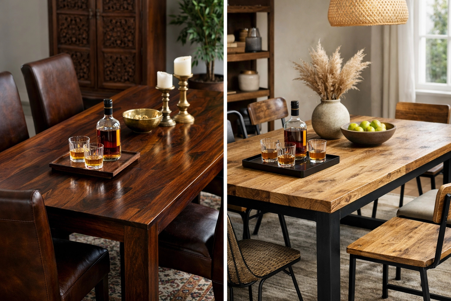 Jedálenský stôl z palisandra alebo manga: Ako vybrať srdce vašej jedálne