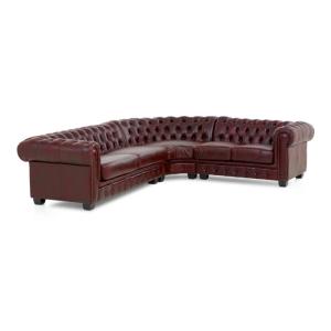Rohová sedacia súprava Chesterfield z pravej kože, červená – 294×263×57 cm
