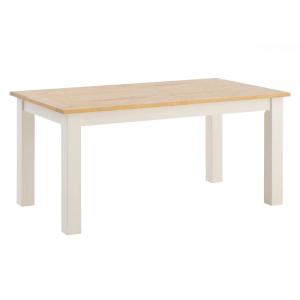 Masívny jedálenský stôl Capera z borovice a MDF, lakovaný, biela/hnedá – 160x90 cm