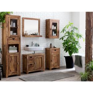 Masívny kúpeľňový set Lagos, 5-dielny, lakovaný palisander, hnedý