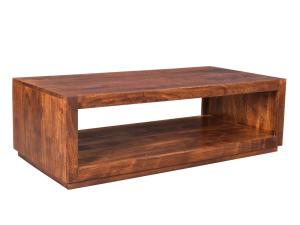 Masívny konferenčný stolík Milburn z akácie, lakovaný, hnedý – 116×57×35 cm