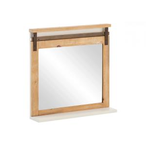 Masívne kúpeľňové zrkadlo Capera z borovice a MDF, lakované, biele/hnedé – 70x70 cm