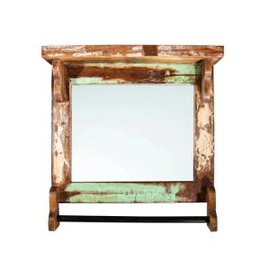 Masívne zrkadlo z recyklovaného dreva, lakované, viacfarebné – 49×51 cm