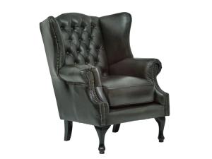 Masívne kreslo ušák Chesterfield Pittsfield z pravej kože, zelené