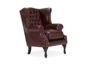 Kreslo ušák Chesterfield Pittsfield z pravej kože, červené