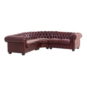 Rohová sedacia súprava Chesterfield z pravej kože, červená – 236×236×74 cm