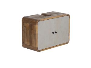 Masívna skrinka pod umývadlo Dinglová z recyklovanej borovice a MDF, lakovaná, prírodná / šedá – 67×30×45 cm