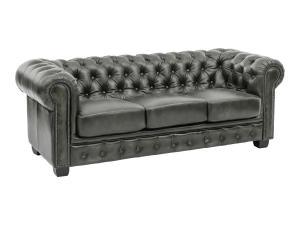 Masívna trojmístna pohovka Chesterfield z pravej kože, zelená – 200×90×72 cm