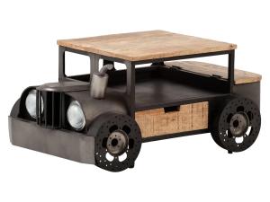 Masívny konferenčný stolík Car II z mangového dreva a kovu, lakovaný, šedý – 102×65×48 cm