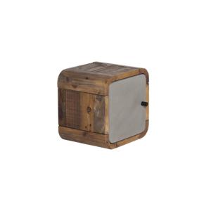 Masívna kúpeľňová skrinka Dingle s jednými dvierkami, recyklované borovicové drevo / MDF, lakované, prírodná / sivá