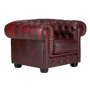Chesterfield kreslo z pravej kože, červené – 112×98×79 cm