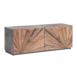 Masívny TV stolík Derby z recyklovaného dreva a kovu, lakovaný, prírodný / šedý – 160×50×60 cm