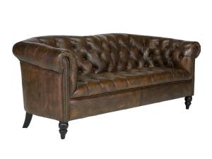 Masívna pohovka Chesterfield Shelford, pravá koža, hnedá – 196×89×85 cm