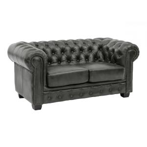 Dvojmiestna pohovka Chesterfield z pravej kože, zelená – 155×90×72 cm