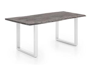 Masívny jedálenský stôl Bullwer z akácie a kovu, lakovaný, šedo-biely – 170 × 90 cm