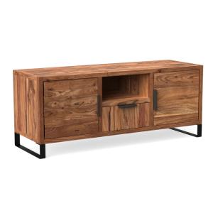Masívny TV stolík Sydney z akácie, lakovaný, hnedý – 134×45×55 cm
