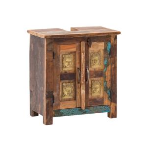 Masívna skrinka umývadla Sumana z recyklovaného dreva, lakovaná, hnedá – 52×30×60 cm