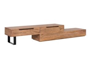 Masívny TV stolík Auckland z akácie a kovu, lakovaný, hnedý – 155×45×40 cm