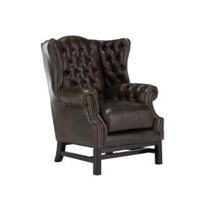 Masívne kreslo Chesterfield Kingsfield z pravej kože, hnedé – 89×79×104 cm