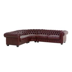 Rohová sedacia súprava Chesterfield z pravej kože, červená