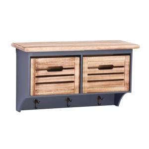 Nástenná polica Kansas II z masívneho paulovnie a MDF, lakovaná, šedá – 63×24×36 cm