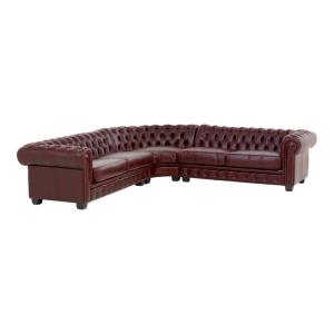 Masívna rohovásedacia súprava Chesterfield III z pravej kože, červená – 294×294×74 cm