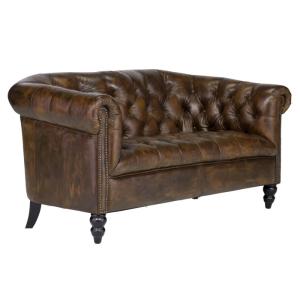 Masívna pohovka Chesterfield Shelford, 2-miestna, pravá koža, hnedá