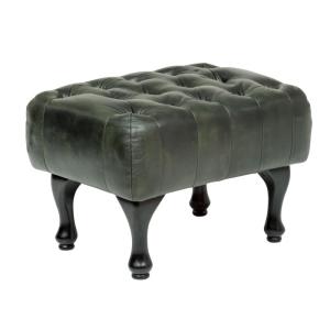 Masívna taburetka Chesterfield Pittsfield z pravej kože, zelená – 60×45×42 cm