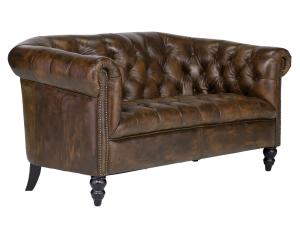 Masívna pohovka Chesterfield Shelford, 2-miestna, pravá koža, hnedá