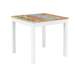 Masívny jedálenský stôl Perth z recyklovaného dreva, lakovaný, biely s farebnými prvkami – 80×80 cm
