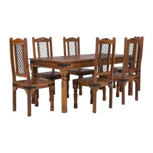 Masívna jedálenská súprava Merlin I z palisandra, lakovaná, hnedá – stôl 150x90 cm + 6 stoličiek