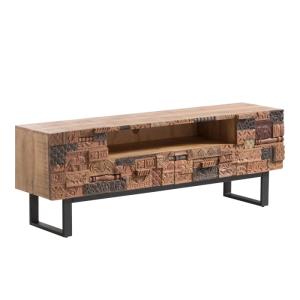 Masívny TV stolík Grónsko z mangového dreva, lakovaný, hnedý – 180×45×65 cm