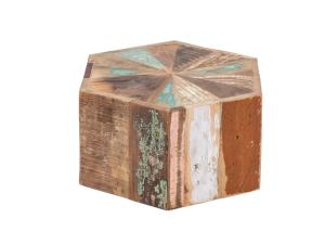 Masívny konferenčný stolík Wakefield z recyklovaného dreva, lakovaný, viacfarebný, šesťuholníkový – 50×50×25 cm