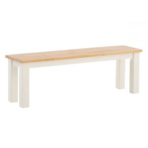 Masívna lavička Capera z borovice a MDF, lakovaná, biela/hnedá – 134×35×45 cm