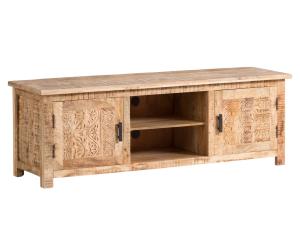 Masívny TV stolík Bombay z mangového dreva, lakovaný, hnedý – 150×42×50 cm