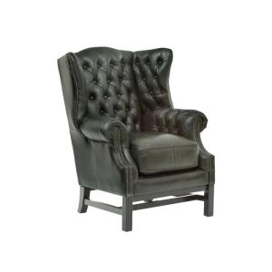 Masívne kreslo Chesterfield Kingsfield ušák z pravej kože, zelené – 89×79×104 cm