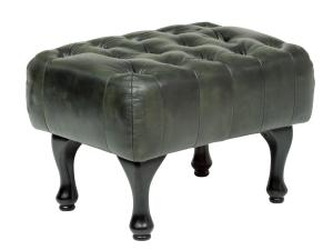 Masívna taburetka Chesterfield Pittsfield z pravej kože, zelená – 60×45×42 cm