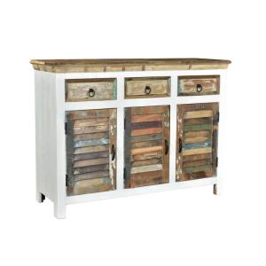 Masívna komoda Perth z recyklovaného dreva, lakovaná, biela/barevná – 125×42×90 cm