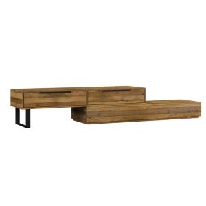 Masívny TV stolík Auckland z recyklovanej borovice, lakovaný, hnedý – 155×45×38 cm