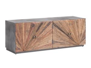 Masívny TV stolík Derby z recyklovaného dreva a kovu, lakovaný, prírodný / šedý – 160×50×60 cm