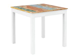 Masívny jedálenský stôl Perth z recyklovaného dreva, lakovaný, biely s farebnými prvkami – 80×80 cm