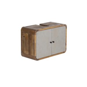 Masívna skrinka pod umývadlo Dinglová z recyklovanej borovice a MDF, lakovaná, prírodná / šedá – 67×30×45 cm