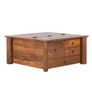 Masívny konferenčný stolík Merlin III z palisandru, lakovaný, hnedý – 95×95×45 cm