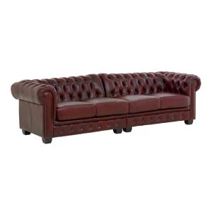 Štvormiestna pohovka Chesterfield z pravej kože, červená – 268×100×72 cm