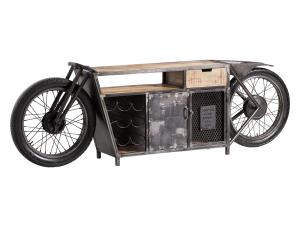 Masívny barový stôl Harlow Bike s motocyklovou konzolou a držiakom na fľaše, materiál kov a mango, lakovaný