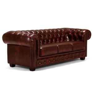 Pohovka Chesterfield Big, 3-miestna, pravá koža, červená – 221×98×79 cm
