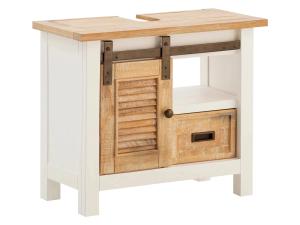 Masívna spodná skrinka pod drez Capera z borovice a MDF, lakovaná, biela/hnedá – 70×35×60 cm
