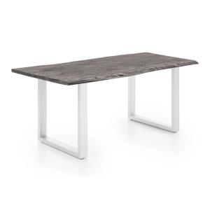 Masívny jedálenský stôl Bullwer z akácie a kovu, šedo-biely, lakovaný – 200×100 cm