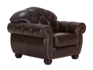 Masívne kreslo Chesterfield Hereford z pravej kože, hnedé – 112×96×94 cm