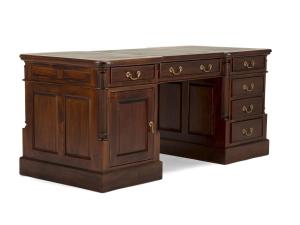 Masívny písací stôl Cambridge z mahagónu, lakovaný, hnedý so zelenou kožou – 180×80 cm
